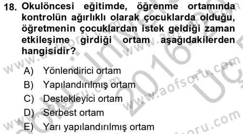 Özel Öğretim Yöntemleri 1 Dersi 2016 - 2017 Yılı 3 Ders Sınav Soruları 18. Soru