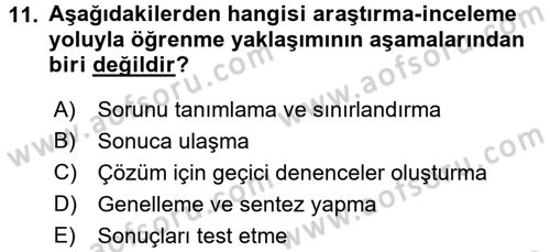 Özel Öğretim Yöntemleri 1 Dersi 2016 - 2017 Yılı (Vize) Ara Sınavı 11. Soru