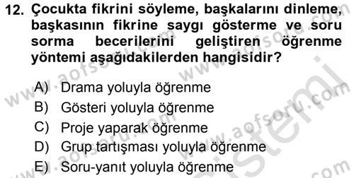 Özel Öğretim Yöntemleri 1 Dersi Ara Sınavı Deneme Sınav Soruları 12. Soru