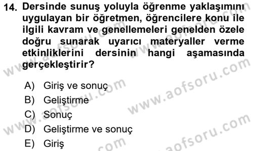 Özel Öğretim Yöntemleri 1 Dersi Ara Sınavı Deneme Sınav Soruları 14. Soru