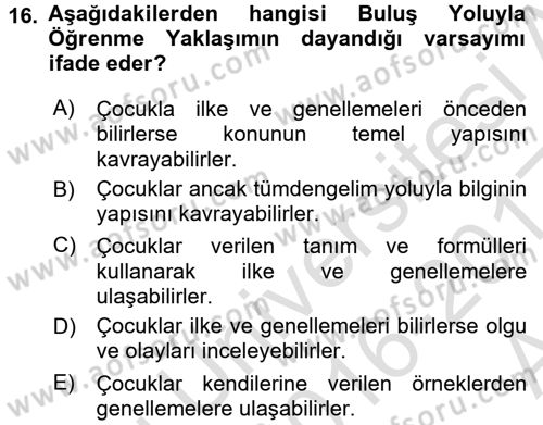 Özel Öğretim Yöntemleri 1 Dersi Ara Sınavı Deneme Sınav Soruları 16. Soru