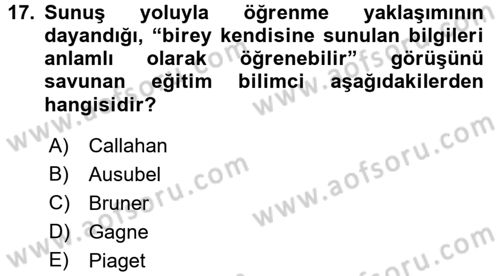 Özel Öğretim Yöntemleri 1 Dersi 2016 - 2017 Yılı (Vize) Ara Sınav Soruları 17. Soru