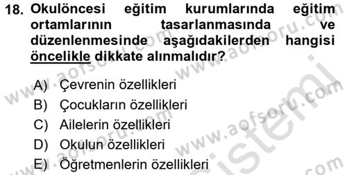 Özel Öğretim Yöntemleri 1 Dersi Ara Sınavı Deneme Sınav Soruları 18. Soru