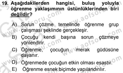 Özel Öğretim Yöntemleri 1 Dersi Ara Sınavı Deneme Sınav Soruları 19. Soru