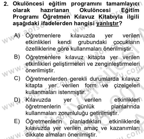Özel Öğretim Yöntemleri 1 Dersi Ara Sınavı Deneme Sınav Soruları 2. Soru