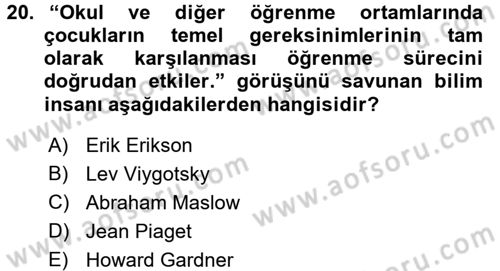 Özel Öğretim Yöntemleri 1 Dersi Ara Sınavı Deneme Sınav Soruları 20. Soru