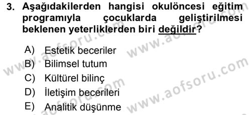 Özel Öğretim Yöntemleri 1 Dersi Ara Sınavı Deneme Sınav Soruları 3. Soru