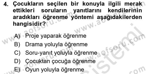 Özel Öğretim Yöntemleri 1 Dersi Ara Sınavı Deneme Sınav Soruları 4. Soru