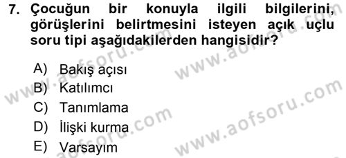 Özel Öğretim Yöntemleri 1 Dersi Ara Sınavı Deneme Sınav Soruları 7. Soru