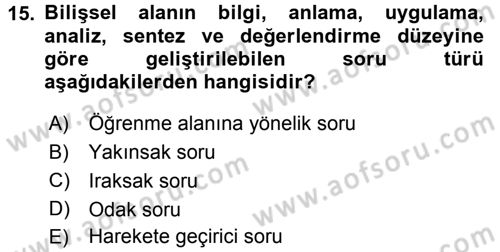 Özel Öğretim Yöntemleri 1 Dersi 2016 - 2017 Yılı (Final) Dönem Sonu Sınav Soruları 15. Soru