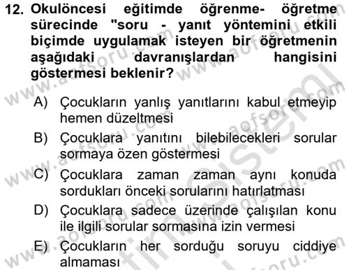 Özel Öğretim Yöntemleri 1 Dersi Ara Sınavı Deneme Sınav Soruları 12. Soru