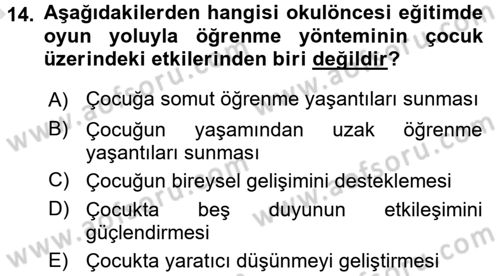 Özel Öğretim Yöntemleri 1 Dersi Ara Sınavı Deneme Sınav Soruları 14. Soru