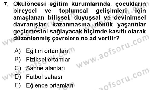 Özel Öğretim Yöntemleri 1 Dersi Ara Sınavı Deneme Sınav Soruları 7. Soru
