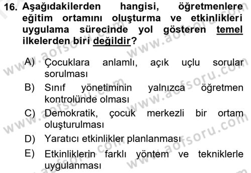 Özel Öğretim Yöntemleri 1 Dersi 2017 - 2018 Yılı (Final) Dönem Sonu Sınav Soruları 16. Soru