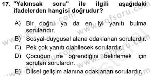 Özel Öğretim Yöntemleri 1 Dersi 2017 - 2018 Yılı (Final) Dönem Sonu Sınav Soruları 17. Soru
