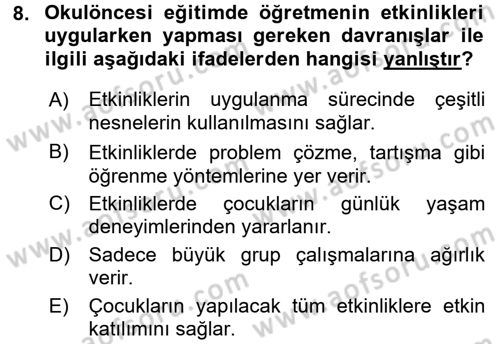 Özel Öğretim Yöntemleri 1 Dersi 2017 - 2018 Yılı (Final) Dönem Sonu Sınav Soruları 8. Soru