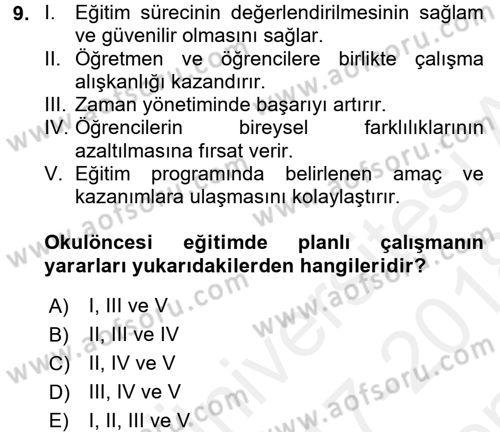 Özel Öğretim Yöntemleri 1 Dersi 2017 - 2018 Yılı (Final) Dönem Sonu Sınav Soruları 9. Soru