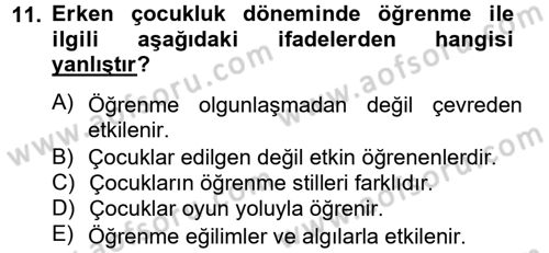 Özel Öğretim Yöntemleri 2 Dersi 2012 - 2013 Yılı (Vize) Ara Sınav Soruları 11. Soru