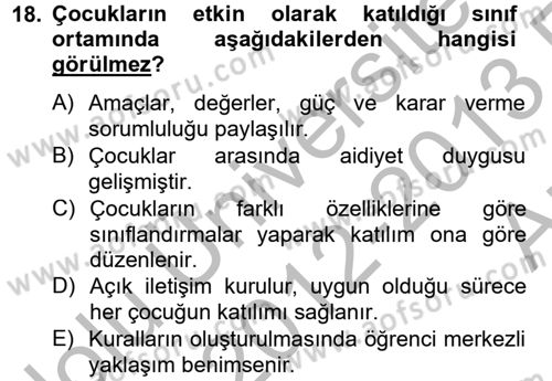Özel Öğretim Yöntemleri 2 Dersi 2012 - 2013 Yılı (Vize) Ara Sınav Soruları 18. Soru