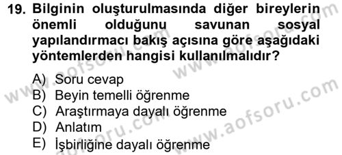 Özel Öğretim Yöntemleri 2 Dersi 2012 - 2013 Yılı (Vize) Ara Sınav Soruları 19. Soru