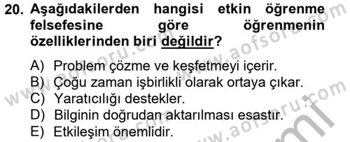Özel Öğretim Yöntemleri 2 Dersi 2012 - 2013 Yılı (Vize) Ara Sınav Soruları 20. Soru