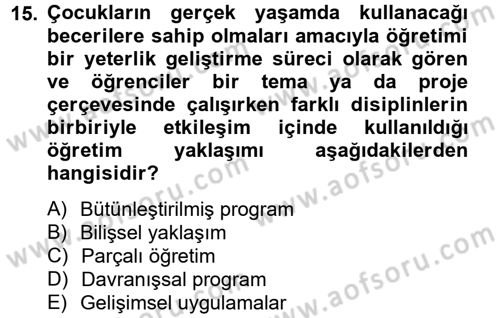 Özel Öğretim Yöntemleri 2 Dersi 2012 - 2013 Yılı (Final) Dönem Sonu Sınav Soruları 15. Soru