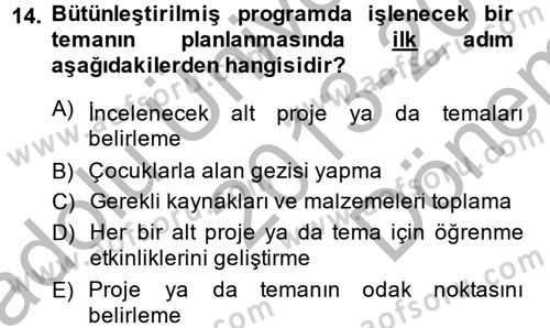 Özel Öğretim Yöntemleri 2 Dersi 2013 - 2014 Yılı (Final) Dönem Sonu Sınav Soruları 14. Soru