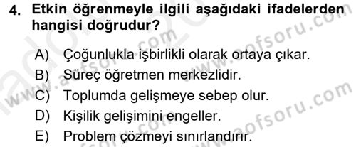 Özel Öğretim Yöntemleri 2 Dersi 2015 - 2016 Yılı (Vize) Ara Sınav Soruları 4. Soru