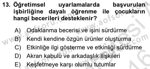 Özel Öğretim Yöntemleri 2 Dersi 2015 - 2016 Yılı (Final) Dönem Sonu Sınav Soruları 13. Soru
