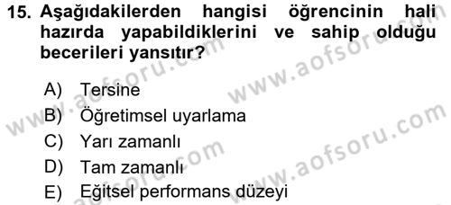 Özel Öğretim Yöntemleri 2 Dersi 2015 - 2016 Yılı (Final) Dönem Sonu Sınav Soruları 15. Soru