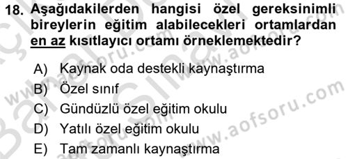 Özel Öğretim Yöntemleri 2 Dersi 2015 - 2016 Yılı (Final) Dönem Sonu Sınav Soruları 18. Soru