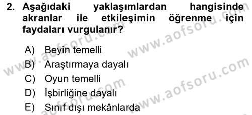 Özel Öğretim Yöntemleri 2 Dersi 2015 - 2016 Yılı (Final) Dönem Sonu Sınav Soruları 2. Soru