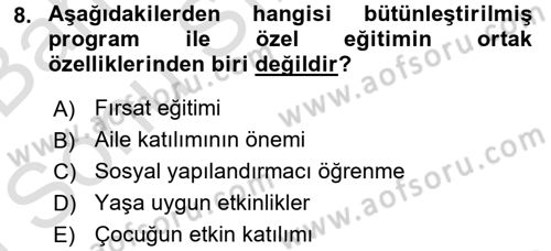 Özel Öğretim Yöntemleri 2 Dersi 2015 - 2016 Yılı (Final) Dönem Sonu Sınav Soruları 8. Soru