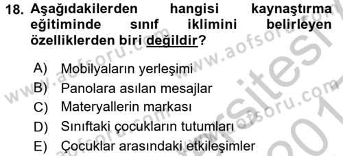 Özel Öğretim Yöntemleri 2 Dersi 2016 - 2017 Yılı 3 Ders Sınav Soruları 18. Soru