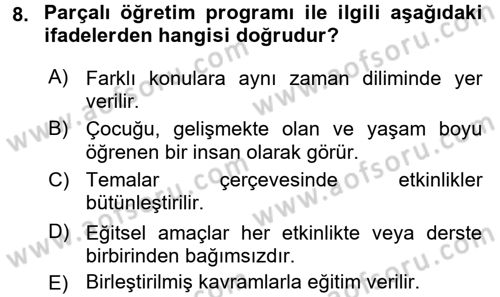 Özel Öğretim Yöntemleri 2 Dersi 2016 - 2017 Yılı 3 Ders Sınavı 8. Soru