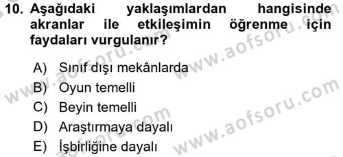 Özel Öğretim Yöntemleri 2 Dersi 2016 - 2017 Yılı (Vize) Ara Sınav Soruları 10. Soru