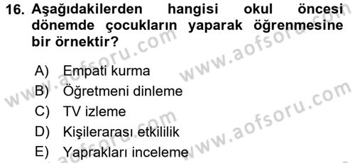 Özel Öğretim Yöntemleri 2 Dersi 2016 - 2017 Yılı (Vize) Ara Sınav Soruları 16. Soru