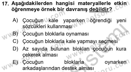 Özel Öğretim Yöntemleri 2 Dersi 2016 - 2017 Yılı (Vize) Ara Sınav Soruları 17. Soru