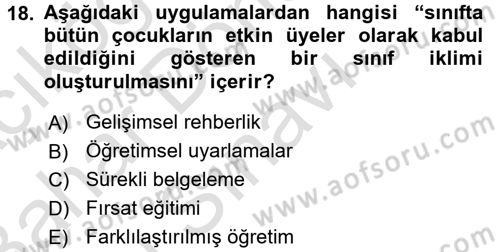 Özel Öğretim Yöntemleri 2 Dersi 2016 - 2017 Yılı (Final) Dönem Sonu Sınav Soruları 18. Soru