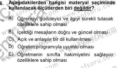 Okulöncesinde Öğretim Teknolojisi Ve Materyal Tasarımı Dersi Ara Sınavı Deneme Sınav Soruları 6. Soru