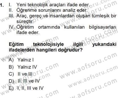 Okulöncesinde Öğretim Teknolojisi Ve Materyal Tasarımı Dersi Ara Sınavı Deneme Sınav Soruları 1. Soru