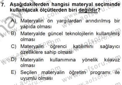 Okulöncesinde Öğretim Teknolojisi Ve Materyal Tasarımı Dersi 2015 - 2016 Yılı (Vize) Ara Sınav Soruları 7. Soru
