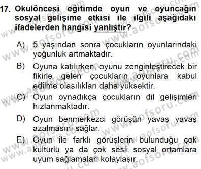 Okulöncesinde Öğretim Teknolojisi Ve Materyal Tasarımı Dersi 2015 - 2016 Yılı (Final) Dönem Sonu Sınav Soruları 17. Soru