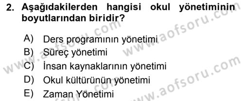 Türk Eğitim Sistemi Ve Okul Yönetimi Dersi 2015 - 2016 Yılı Tek Ders Sınav Soruları 2. Soru