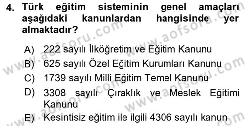 Türk Eğitim Sistemi Ve Okul Yönetimi Dersi 2016 - 2017 Yılı 3 Ders Sınav Soruları 4. Soru