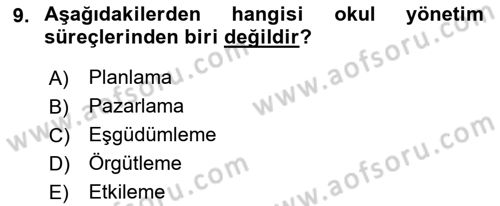 Türk Eğitim Sistemi Ve Okul Yönetimi Dersi 2016 - 2017 Yılı 3 Ders Sınav Soruları 9. Soru
