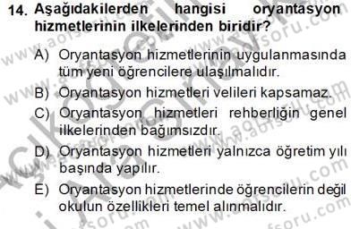 Rehberlik Dersi 2013 - 2014 Yılı (Vize) Ara Sınav Soruları 14. Soru