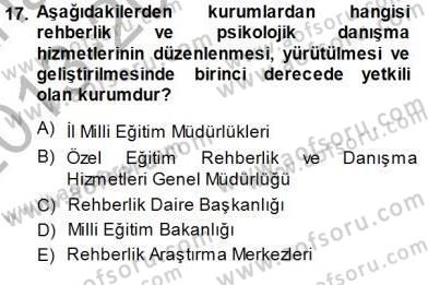 Rehberlik Dersi 2013 - 2014 Yılı (Final) Dönem Sonu Sınav Soruları 17. Soru