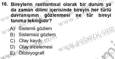 Rehberlik Dersi 2013 - 2014 Yılı Tek Ders Sınav Soruları 16. Soru