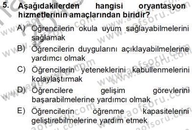 Rehberlik Dersi 2013 - 2014 Yılı Tek Ders Sınav Soruları 5. Soru